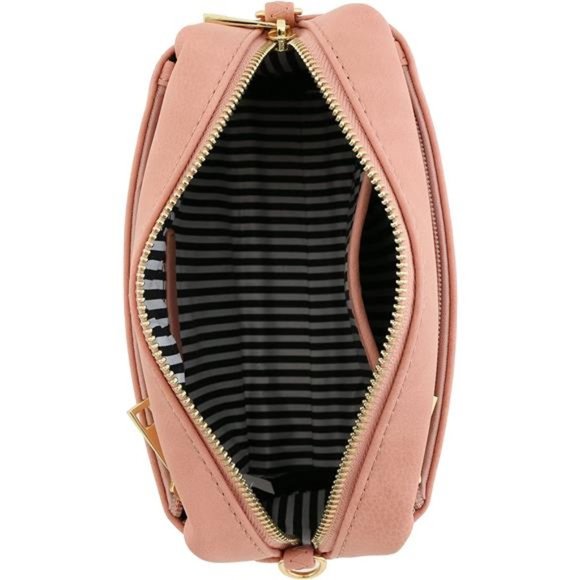 Cute Pink Womens Vegan Leather Triple Zip Small Crossbody Bag - Picture 5 of 6